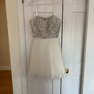 Jovani 58470 strapless top with tulle skirt cocktail dress!